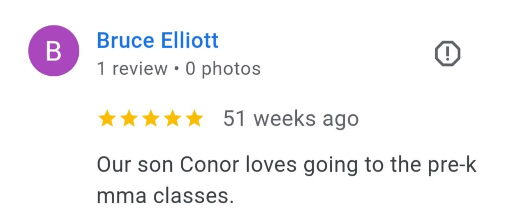 Google review saying how much their child loves training at Next Generation Martial Arts Thibodaux.