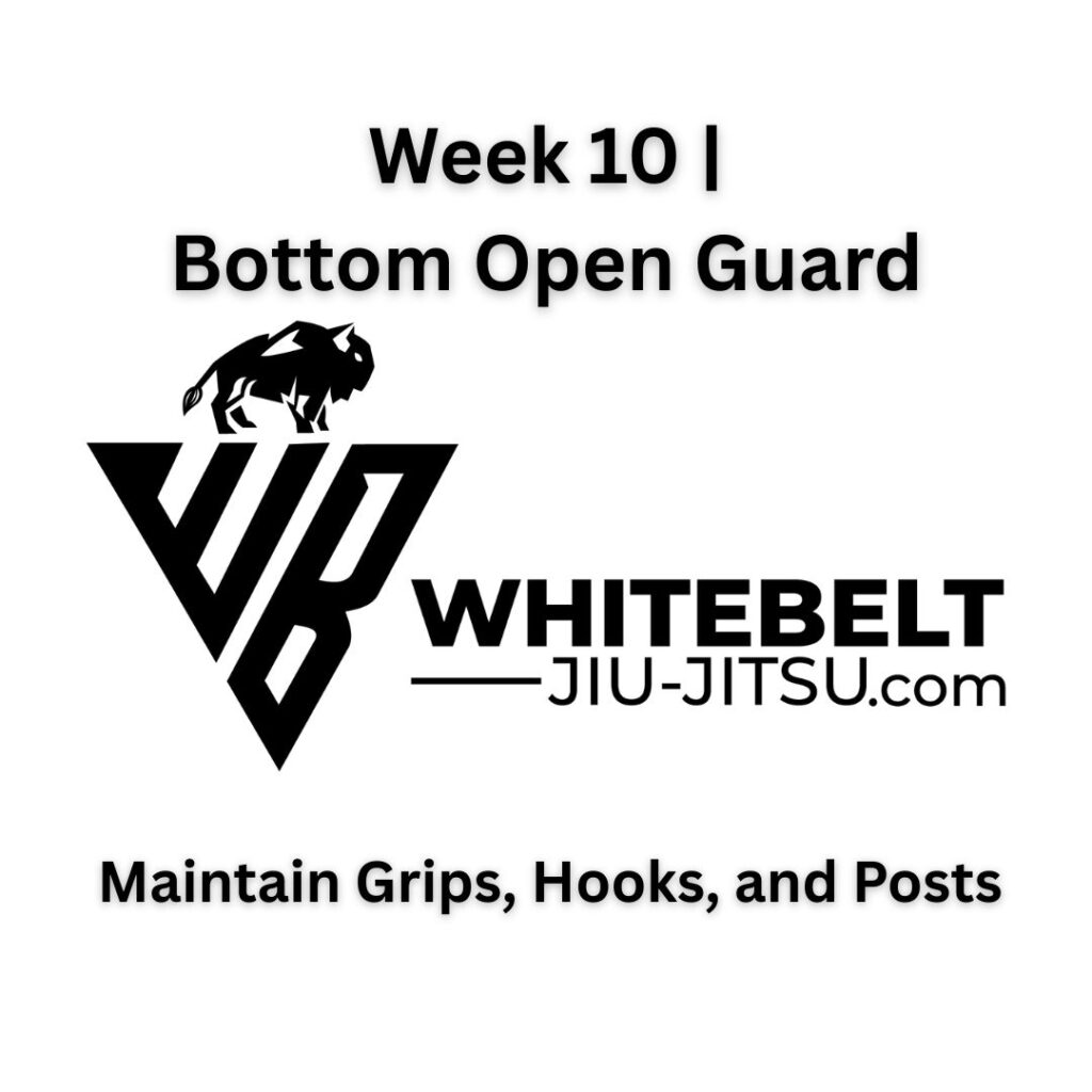 Beginner BJJ student practicing open guard fundamentals as part of Module 1: Fundamental Goal of Major Positions.
