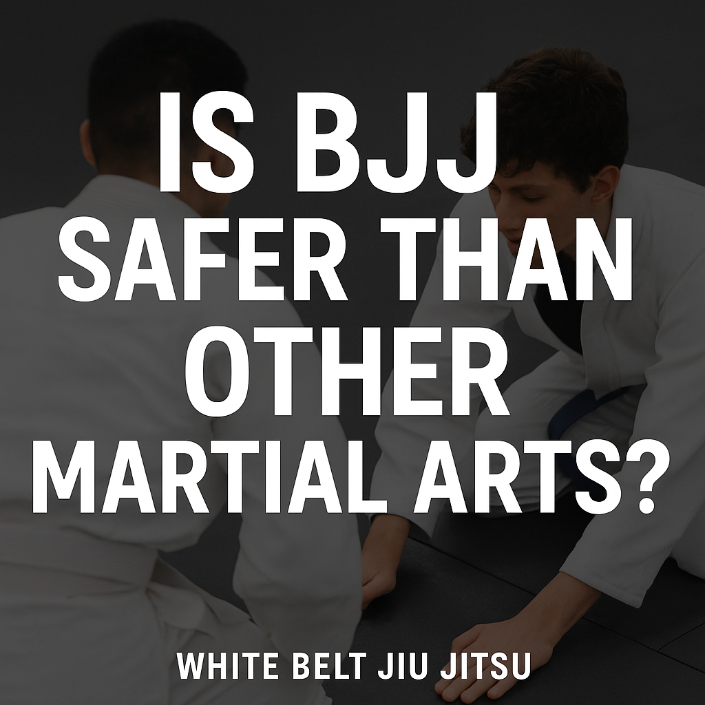 Is BJJ safer than other martial arts? White belt jiu jitsu beginners training safely on the mats.