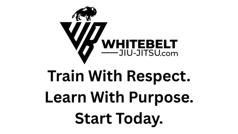 White belt BJJ etiquette call-to-action text reading Train with Discipline, Respect Your Partners, Start Your Journey on a white background.