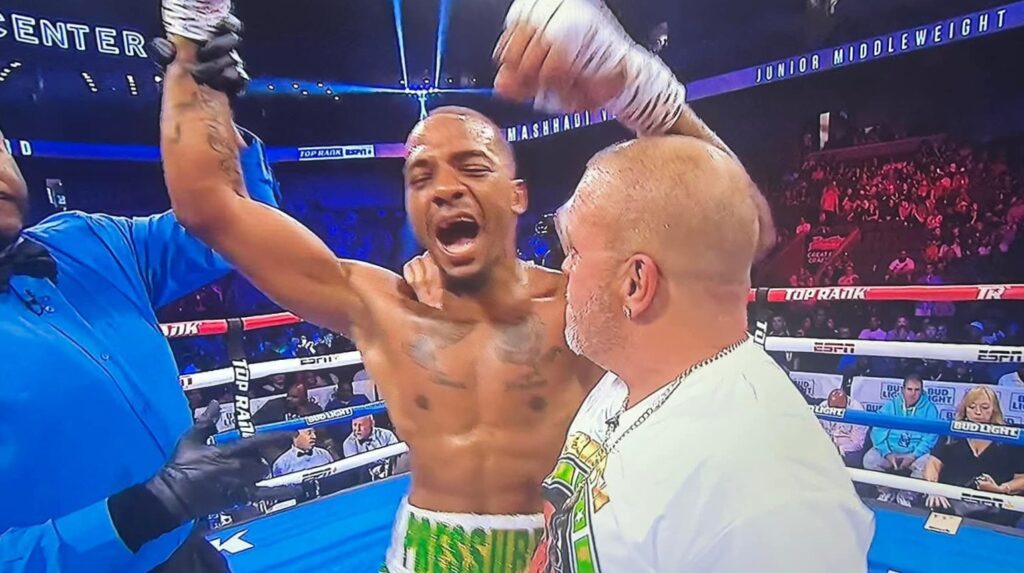 “Rance ‘Pressure’ Ward, Thibodaux’s Fighting Journeyman, celebrates his ESPN boxing victory over Husam Al-Mashhadi, the prospect’s only career loss.