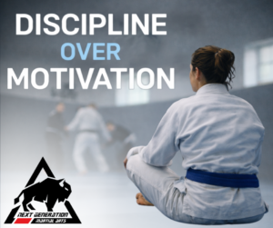 Discipline over motivation in jiu jitsu training as an adult student practices with focus on the mat